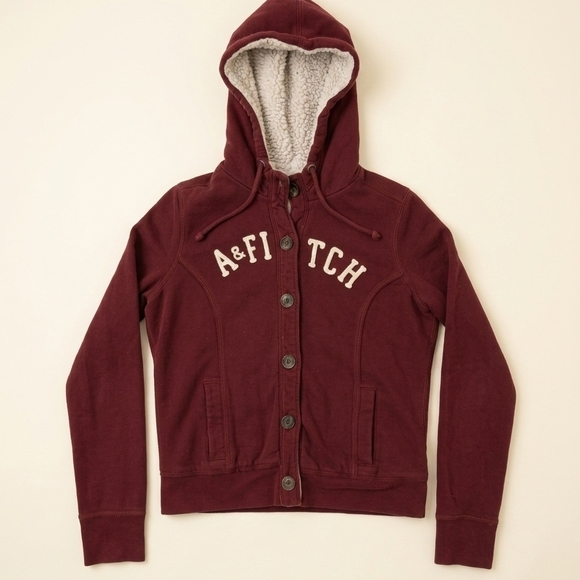 Abercrombie & Fitch Tops - Vintage Women's Abercrombie & Fitch Maroon Jacket with Plush Lining Y2K